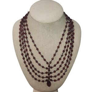 Lyndell NYC Red Crystal Multi Strand Bib Necklace Antiqued metal Tone  15in.